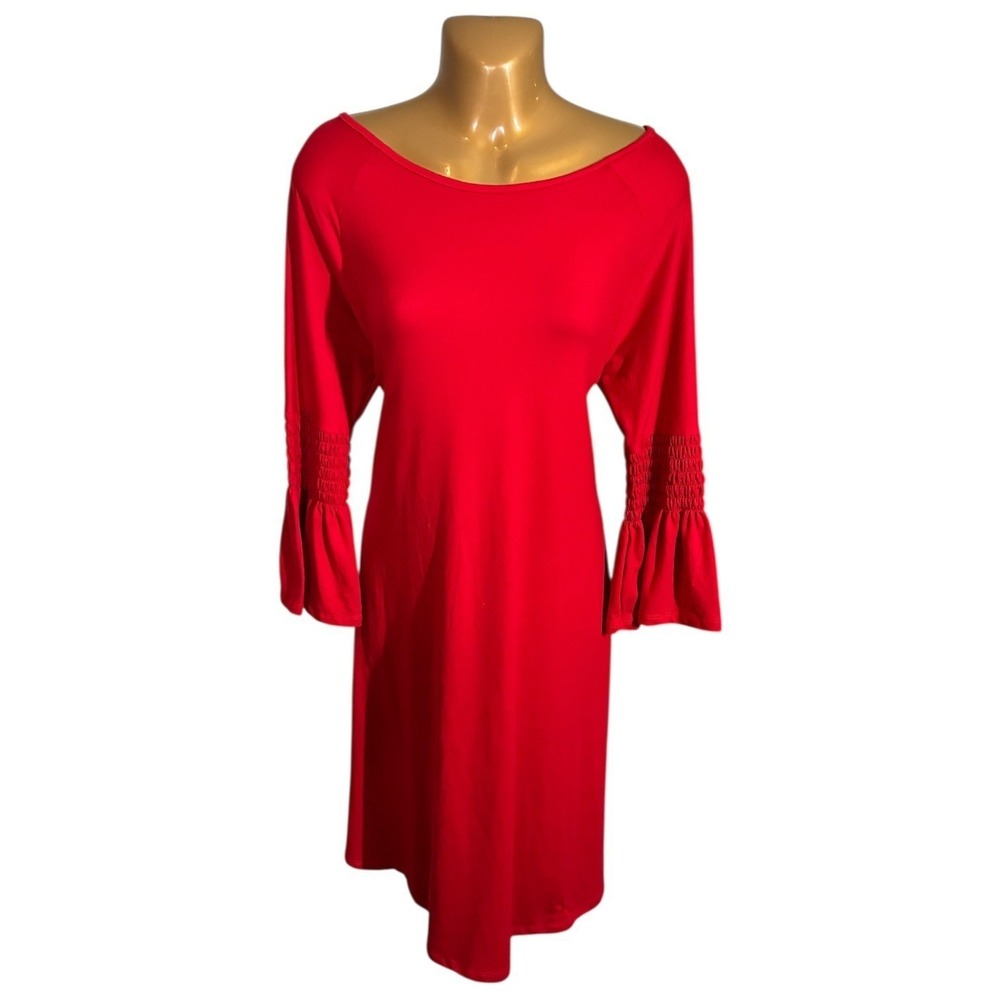 Red Smocked Sleeve Holiday Party Cocktail Dress NWOT Womens Large Agnes & Dora